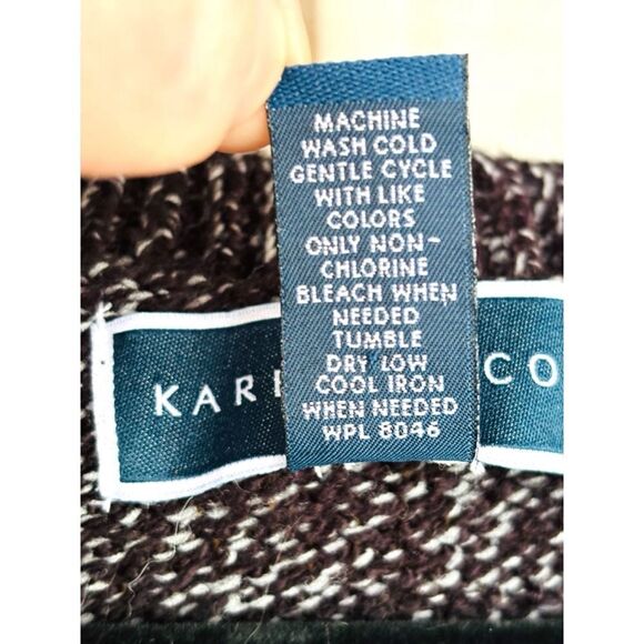 Karen Scott Women’s Small Black Knit V-Neck 3/4 Sleeved Woven Pullover Sweater - Picture 11 of 12